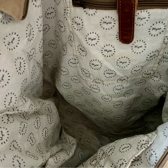 Myra Herringbone Weekender Canvas Bag with Leather Straps - Picture 7 of 10